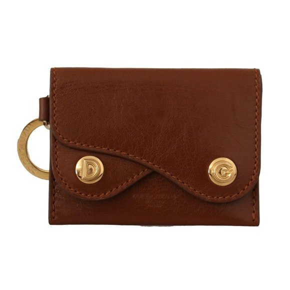 Dolce & Gabbana Brown Plain Leather Silver Brass Keyring Holder Keychain